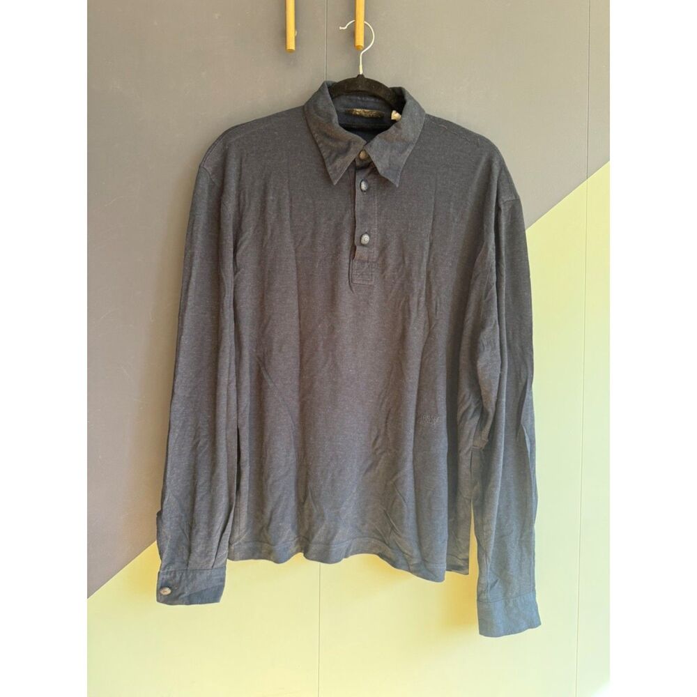 90s/Y2K Vintage Versace Classic Navy Blue Wool Blend Polo Knit Sweater, Size L